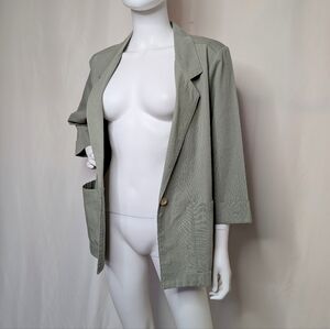 Y2K Light Khaki Green Boxy Oversized Crop Sleeve Lightweight Casual Blazer